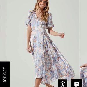 Aster the Label SATIN FLORAL BUBBLE SLEEVE WRAP MIDI DRESS
